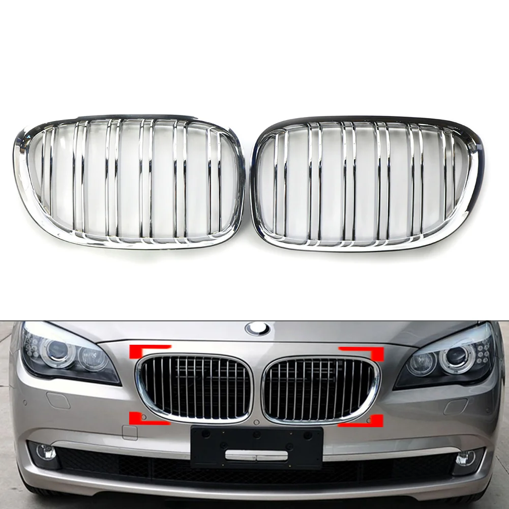 2gab Chrome Automašīnas Priekšā Nieres Grils Dual Līstes BMW 7 Sērijas F01 F02 730LI 740LI 750LI 760LI 745LI 2009-2015 Attēls 0
