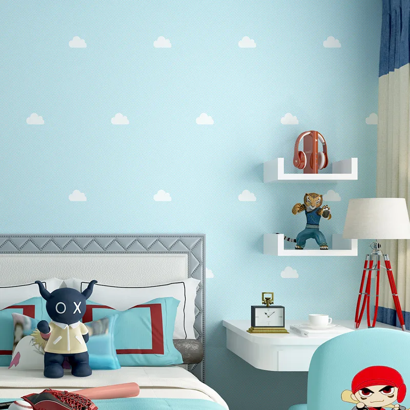 Nordic style tapetes ins zilas debesis balts mākonis bērnu istabas zēns meitene istaba guļamistaba Princese fona sienas tapetes Attēls 1