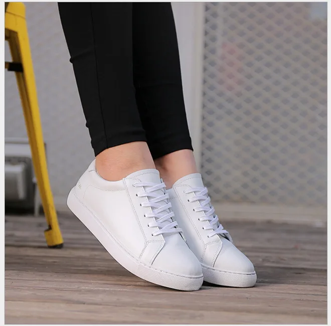 Sieviešu Īstas ādas Hook&Loop dzīvoklis kurpes studentu kurpes mīkstas grunts mazas baltas kurpes izmērs 35-40 Attēls 1