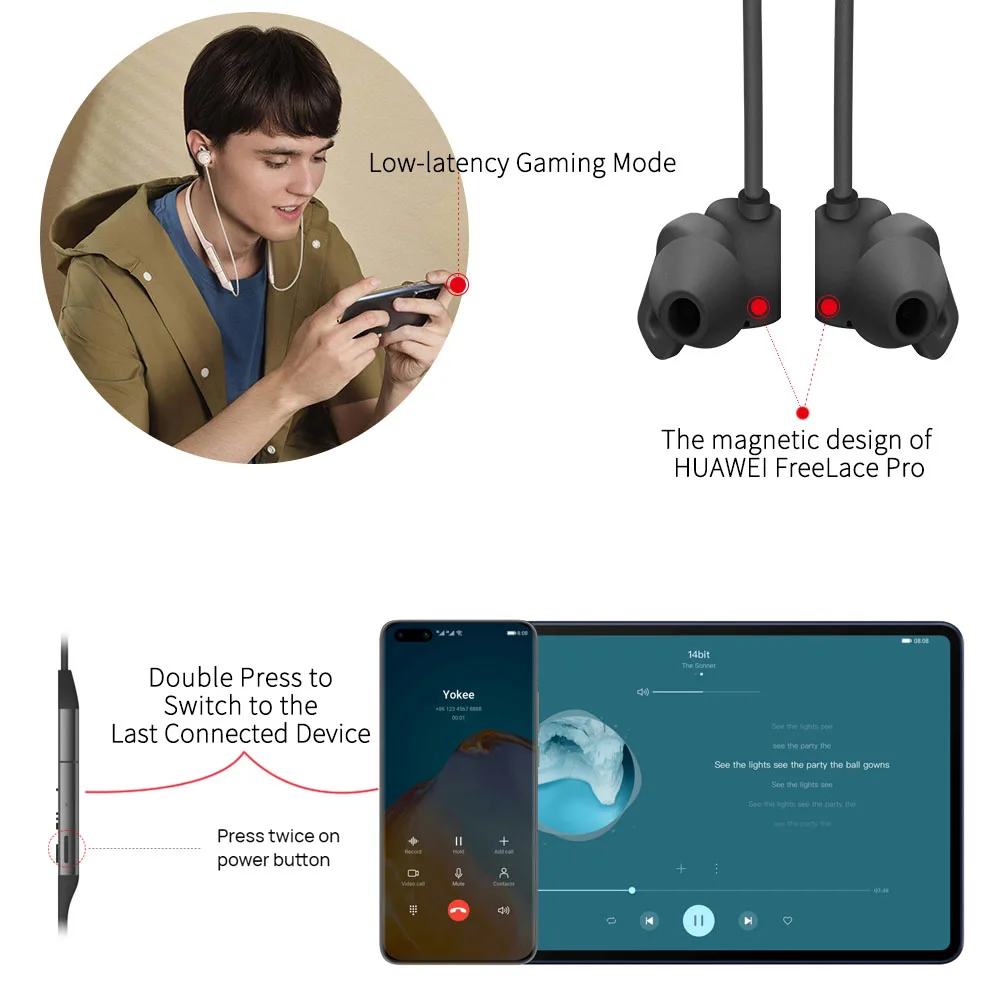 Huawei Freelace/ Freelace Pro TWS Bluetooth Austiņas HiFi StereoWireless Austiņas In-ear Neckband Austiņas un Earbuds IOS Android Attēls 3