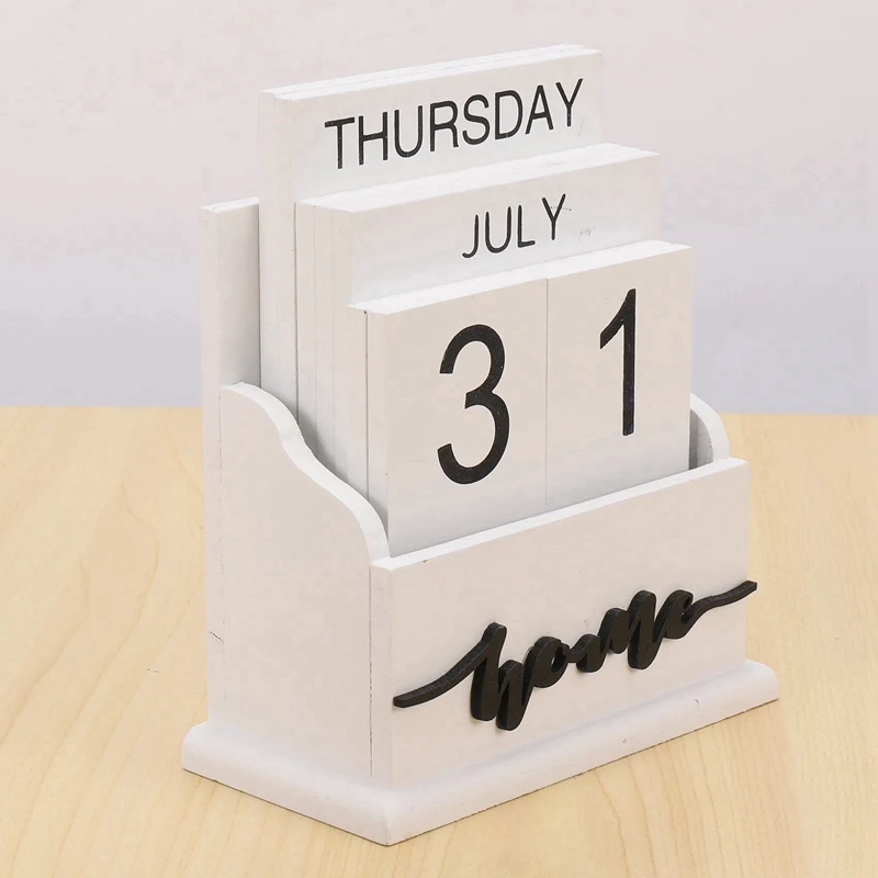 2X Koka Atvāžamais Galda Bloks Kalendāra Pastāvīgu Koka Galda Kalendārs Nedēļu, Mēnesi, Datumu Displejs Home Office Apdare Attēls 1