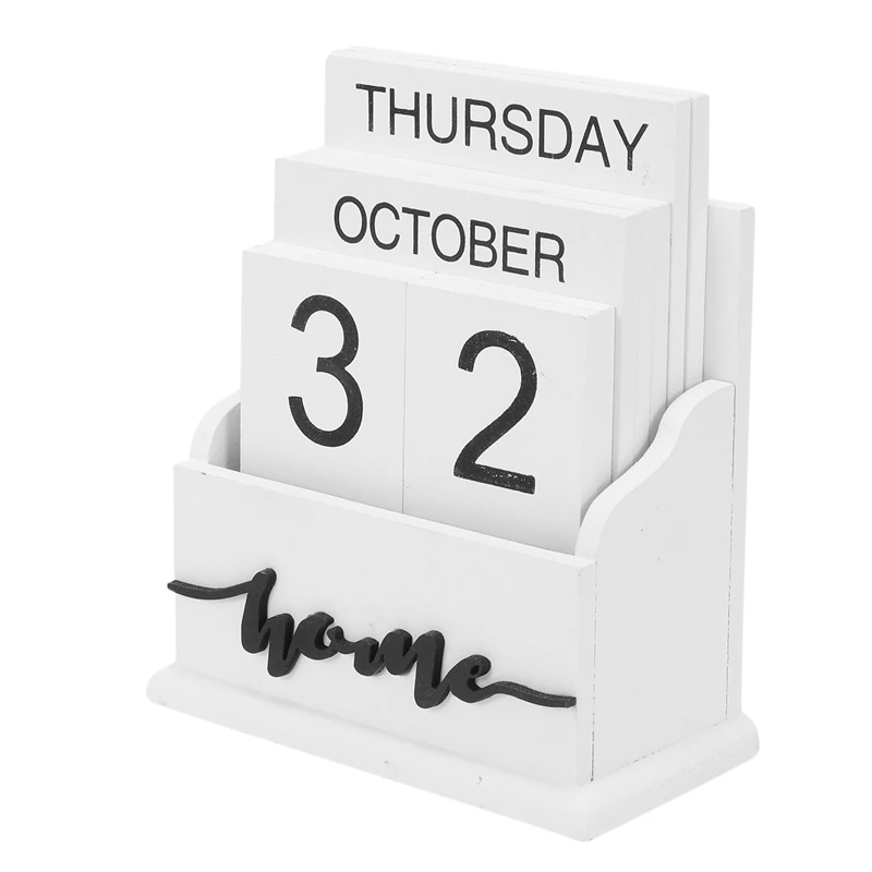 2X Koka Atvāžamais Galda Bloks Kalendāra Pastāvīgu Koka Galda Kalendārs Nedēļu, Mēnesi, Datumu Displejs Home Office Apdare Attēls 4