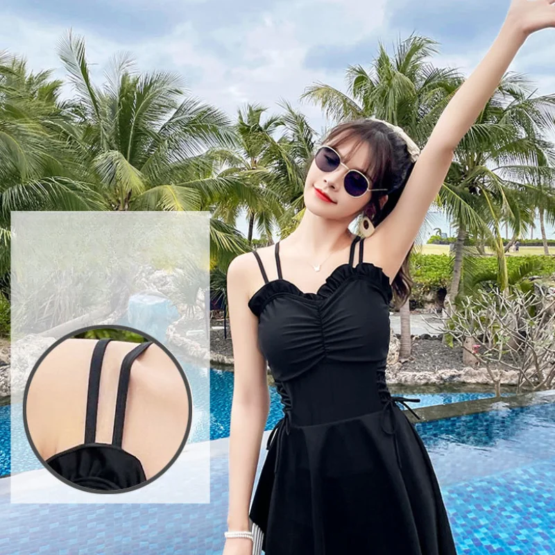 Gabals Pludmalē Peldkostīmu Elegants Cieta Uzvalks Beachwear Peldēšanās Stils Sievietēm Korejas 2023 Konservatīvu Bikini Viens Peldkostīmi Attēls 1