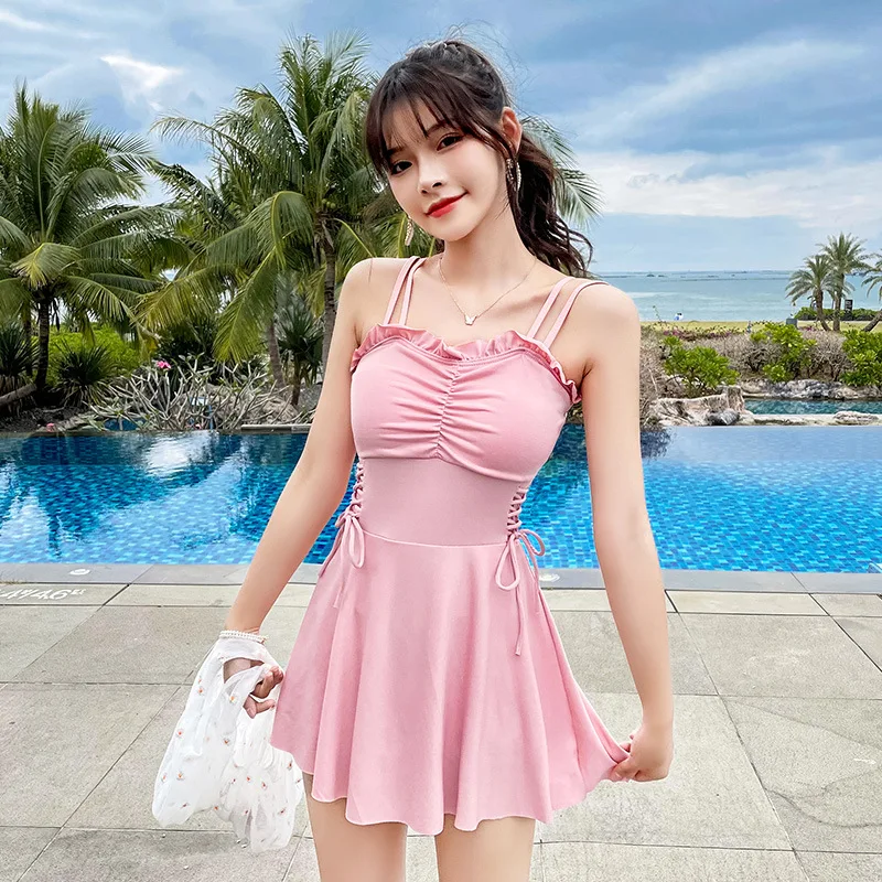 Gabals Pludmalē Peldkostīmu Elegants Cieta Uzvalks Beachwear Peldēšanās Stils Sievietēm Korejas 2023 Konservatīvu Bikini Viens Peldkostīmi Attēls 5