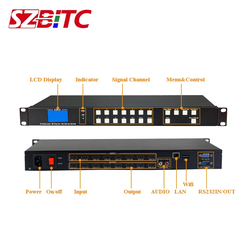 SZBITC 4k HDMI 8x8 Matricas 3840x2160@30Hz HDMI Komutatoru 8 8 No TCP/IP RS232 Kontrole ar Tālvadības pulti HDTV Monitors Attēls 0